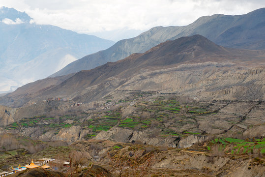 Annapurna Circuit - popular turists trek in Himalayas , Nepal