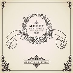 Christmas wreath card vector.