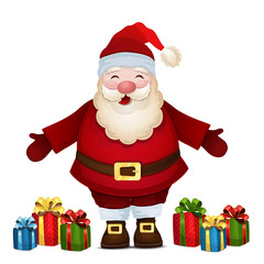 Cheerful Santa with gifts