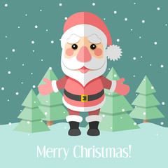 Christmas card with Santa Claus and fir trees