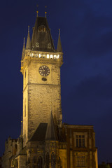 Old town hall with astronomical clock in Prague at night, Czech