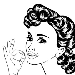pop art cute retro woman in comics style