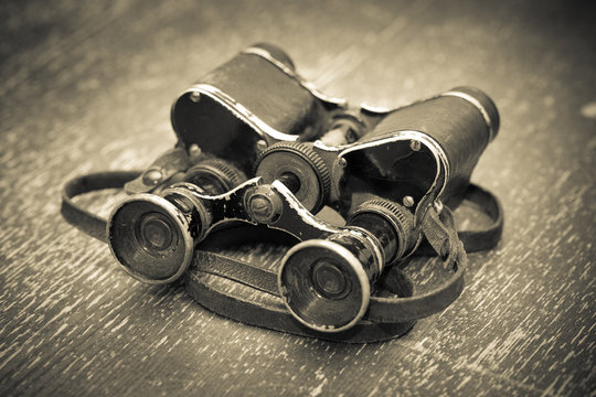 Old Military Binoculars Vintage, Retro Style