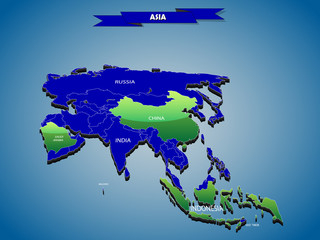 3 dimensional infographics political map of Asian continent