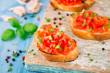 Italian tomato bruschetta with basil