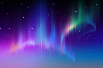 Fotobehang Aurora Borealis in starry polar sky, illustration © wacomka