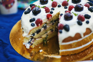Blueberry cake without one piece