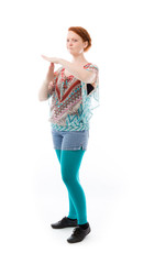 model isolated on plain background hand gesture break sign