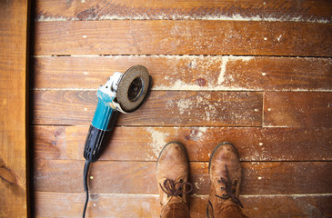 Grinding machine left on floor