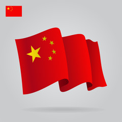 Flat and waving Chinese Flag. Vector