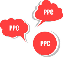 ppc word on modern banner design template. set of stickers