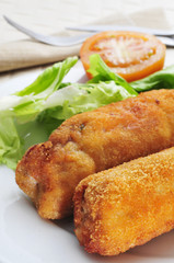 spanish flamenquines, breaded pork loin rolled with serrano ham,