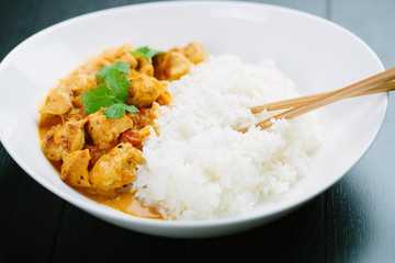 Spicy chicken curry with rice
