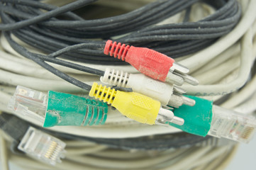 Stack of old and dirty several cable type