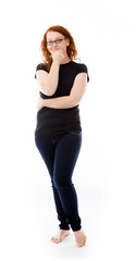 Fototapeta premium model isolated on plain background thinking