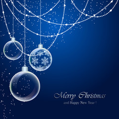 Christmas balls on blue background
