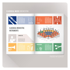 Classical music orchestra folded leaflet with icons © elenabsl