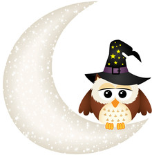 Halloween owl on the moon