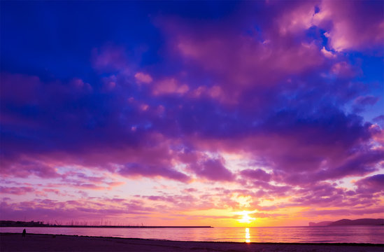 Pink And Blue Sunset In Alghero