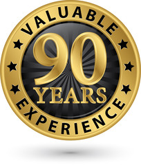 90 years valuable experience gold label, vector illustration