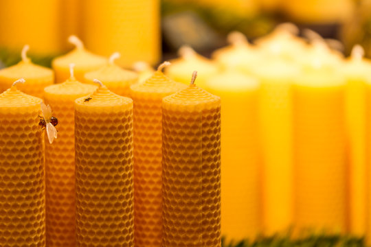 Traditional bee wax candles at a Christmas Market in Germany