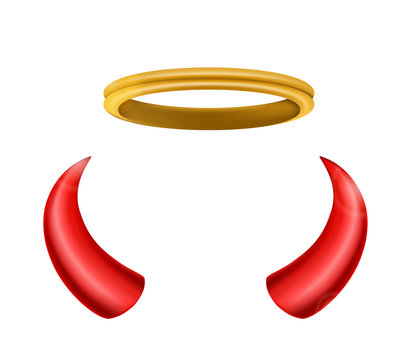 An angel's halo and devil's horns isolated for you design