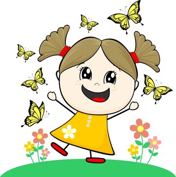 little girl with butterflies