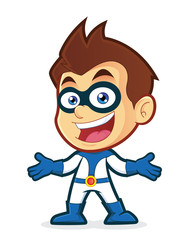 Superhero in welcoming gesture