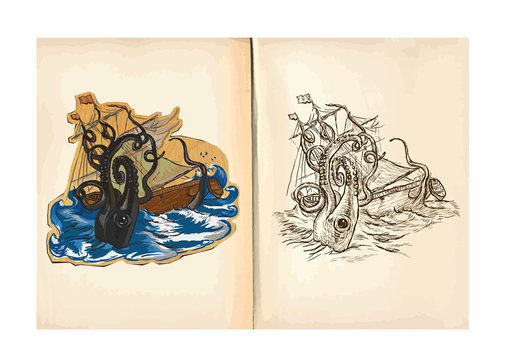 Children's coloring book - Giant octopus