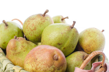 Pears in a basket closeup