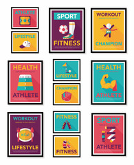 Sport poster flat banner design flat background set, eps10