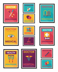 Hospital poster banner design flat background set, eps10