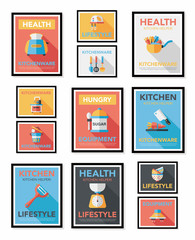 Fototapeta premium Kitchenware poster flat banner design flat background set, eps10