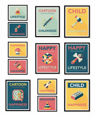 Toy poster flat banner design flat background set, eps10