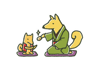 お金を渡すキツネ