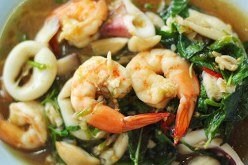 Spicy fried seafood, shrimp, squid.