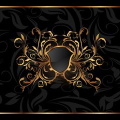 golden ornate frame with shield
