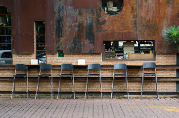 Cafe chairs at vintage cafeteria
