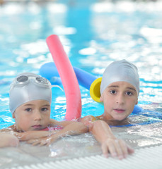 children group  at swimming pool