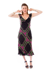 model isolated on plain background plugging ears with fingers