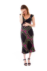 model isolated on plain background ashamed hiding face in hand