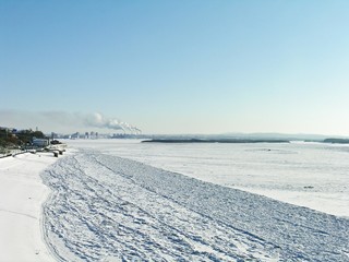 Winter City. Frozen River