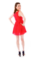 Naklejka premium model isolated on plain background back turning around