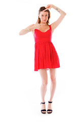 model isolated on plain background hand gesture framing focusing
