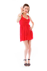 model isolated on plain background hand gesture ok sign