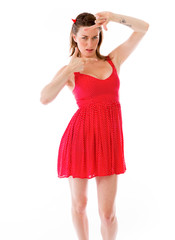 model isolated on plain background hand gesture framing focusing