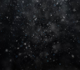 Fototapeta premium Frosty winter background, falling snowflakes and stars
