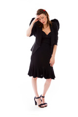 Fototapeta premium model isolated on plain background ashamed hiding face in hand