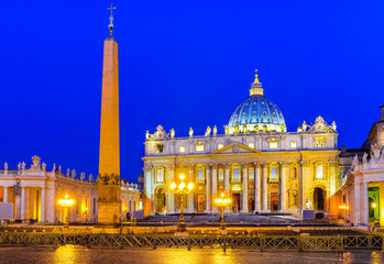 Vatican, Rome, Twilight image of Basilica San Pietro, Italy