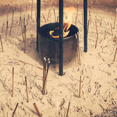 Fototapeta na wymiar Incense burn with fire, Object in Temple